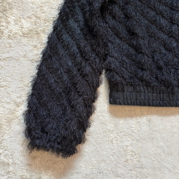 Attitude Jay Manuel Shaggy Eyelash Fringe Black Zip Up Bomber Jacket Size 8 - Picture 11 of 14